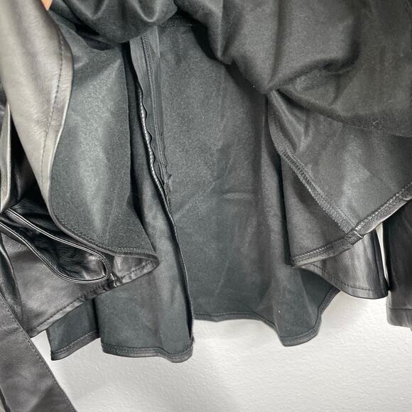 Ashley Stewart Black Peplum Faux Leather Long Sleeve Blouse Waist Tie Size 22/24 - Picture 7 of 15